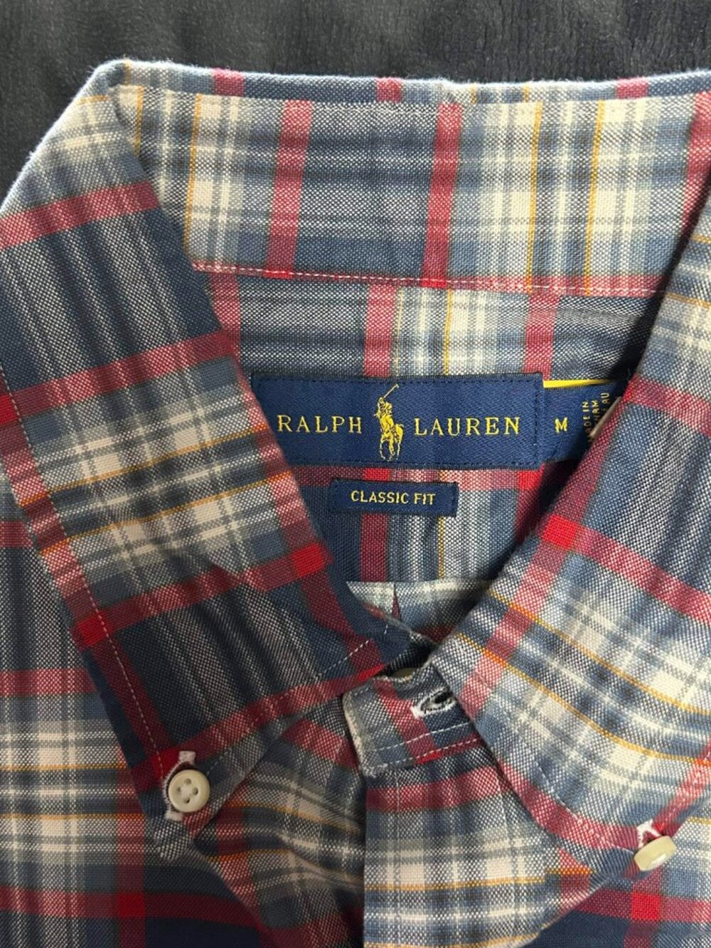 Ralph Lauren Classic Fit Shirt M Navy Red White Plaid Long Sleeve Cotton Button - Picture 3 of 6
